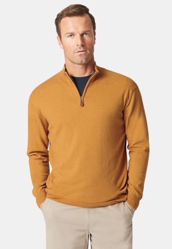 Sussex Mustard Cotton Merino Zip Neck Sweater