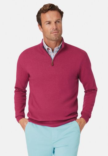 Sussex Raspberry Cotton Merino Zip Neck Sweater