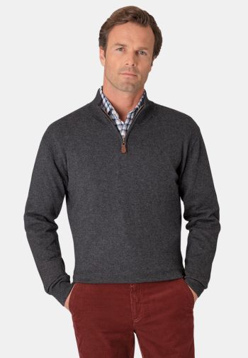 Sussex Charcoal Cotton Merino Zip Neck Sweater