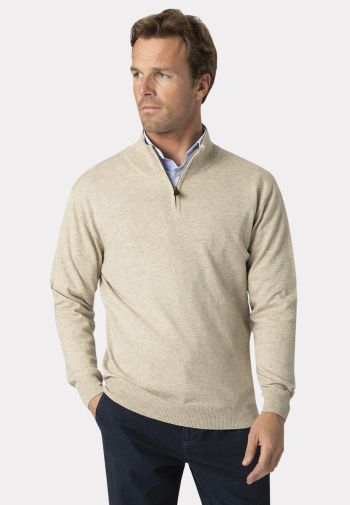 Sussex Stone Cotton Merino Zip Neck Sweater