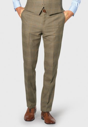 Tailored Fit The Ribblesdale Olive Check Wool Suit Pants