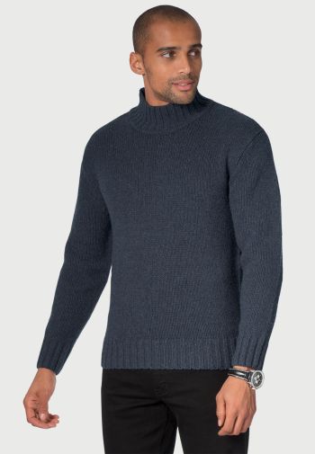 Waver Blue Lambswool Turtle Neck Sweater