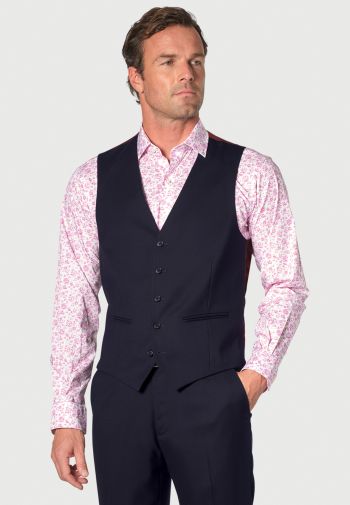 Tailored Fit Wells Navy Wool Blend Vest