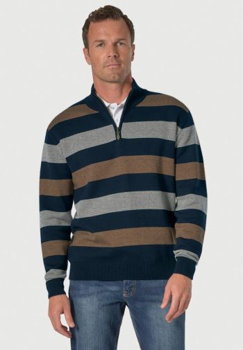 Woodbridge Multistriped Birdseye Zip Neck Sweater