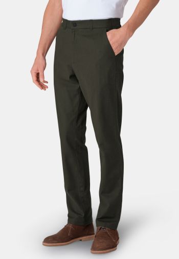 Regular Fit Wordsworth Forest Green Cotton Stretch Pants