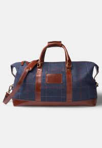 Haincliffe Blue Tweed Leather Holdall