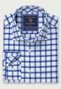 Navy Check 'Peached Finish' Cotton Oxford Shirt