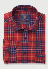 Red, Navy, Yellow and White Check Western Style Brushed Cotton Overshirt