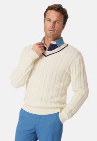 Benjamin Ecru Cotton V-Neck Cricket Style Sweater