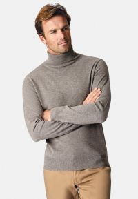 Taupe Cashmere Roll Neck Sweater