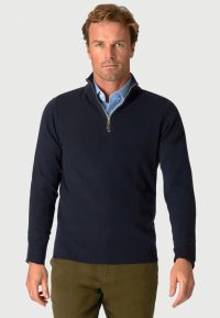Navy Cashmere Zip Neck Sweater