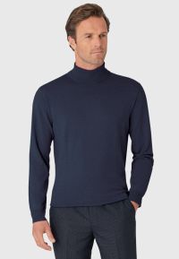 Cornwall Navy Cotton Merino Roll Neck Sweater