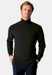 Cornwall Black Cotton Merino Roll Neck Sweater