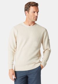 Earby Ecru Cotton Crew Neck Sweater