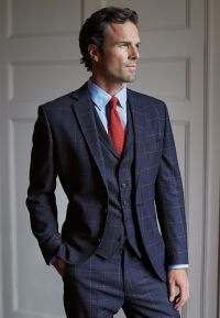 Tailored Fit Frost Dark Blue Check Wool Suit