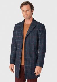 Haincliffe Blue Overcheck Tweed Wool Topcoat