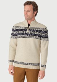 Howard Ecru Fairisle Zip Neck Sweater