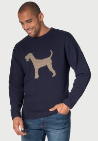 Navy Lambswool Airedale Terrier Sweater