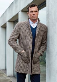 Twain Fawn Houndstooth Check Shortie Topcoat