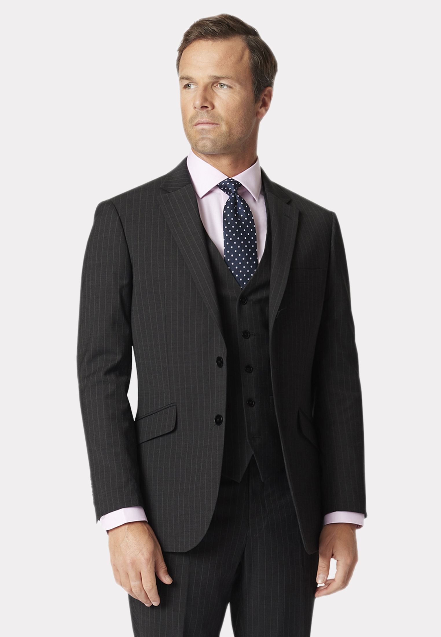 Avalino Charcoal Pinstripe Three Piece Travel Suit - Vest Optional