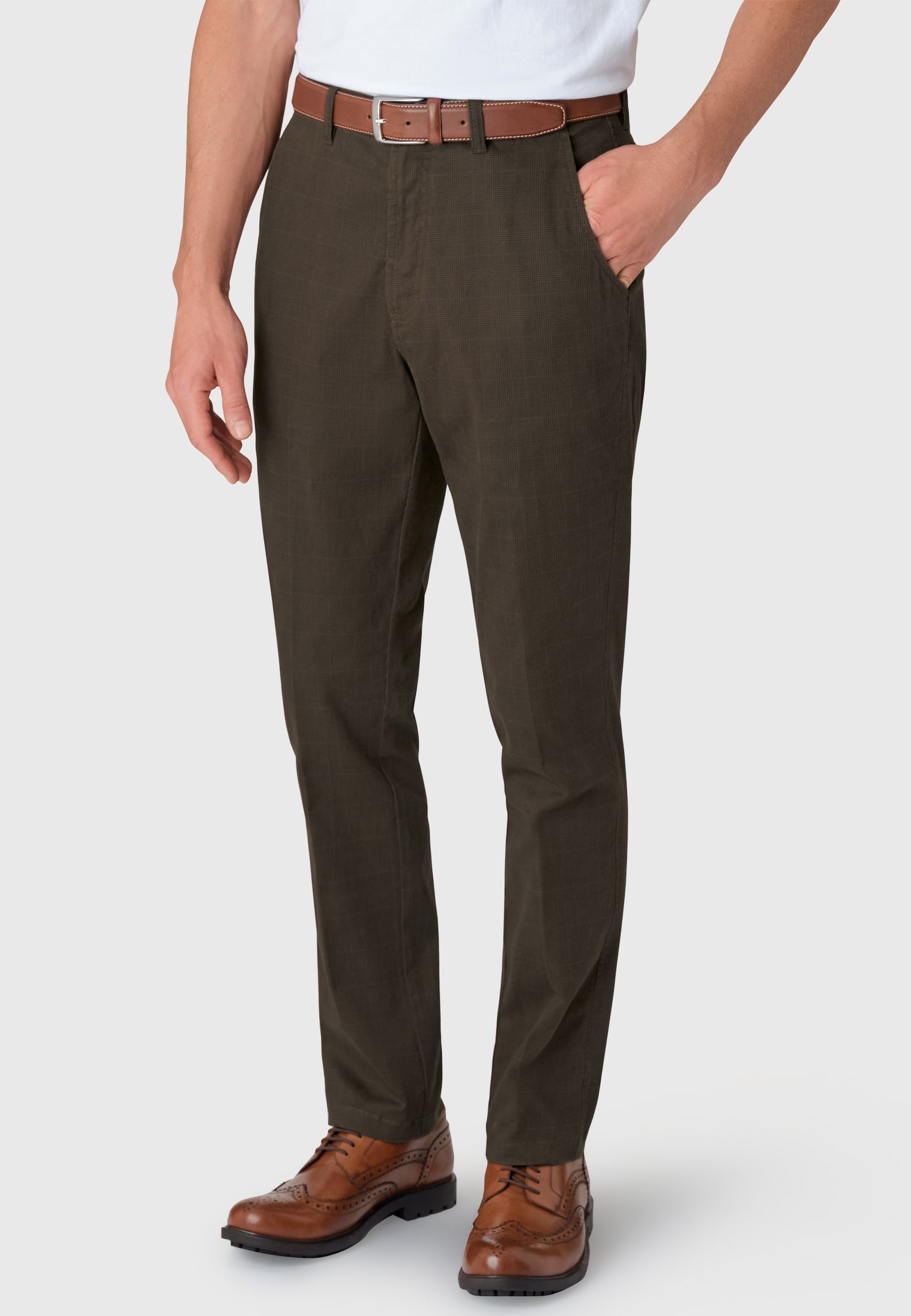 Burroughs Mushroom Muted POW Check Classic and Tailored Fit Pants