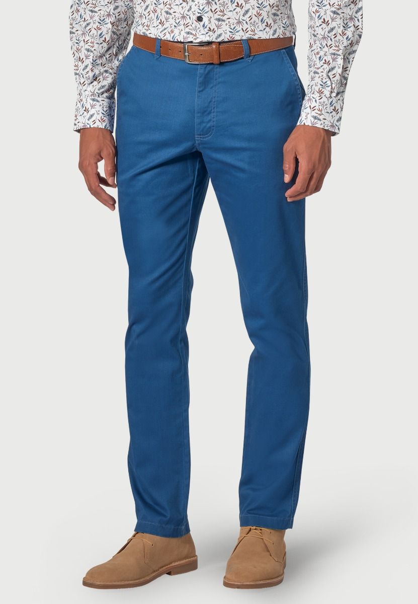 Regular and Tailored Fit Perry Blue Fine Twill Stretch Cotton Pants
