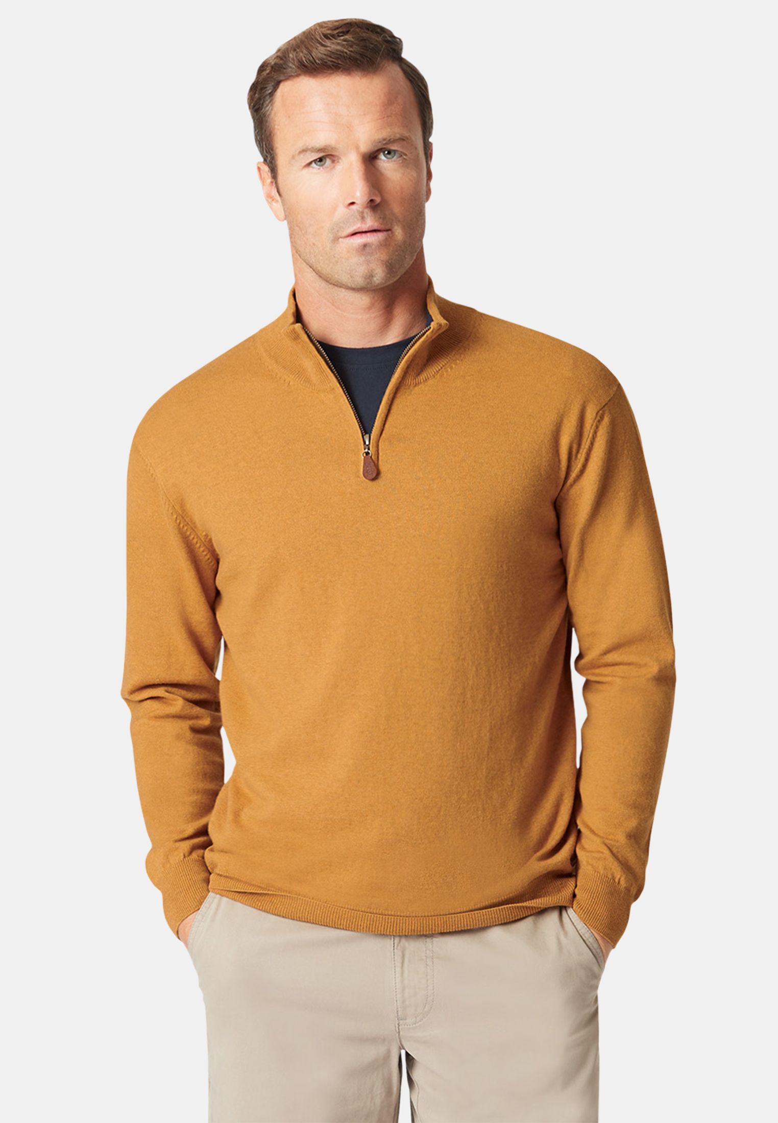 Sussex Mustard 12 Gauge Luxury Cotton Merino Zip Neck Sweater