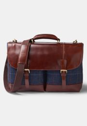 Haincliffe Blue Tweed Leather Briefcase