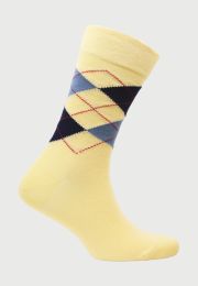 Croyde Yellow with Black, Sky Blue and Red Argyle Pattern Socks