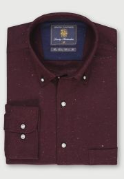 Regular Fit Wine with Multicolored Nep Brushed Cotton Donegal Twill Shirt