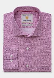 Rose with Floral Print Cotton Poplin Classic Fit Shirt