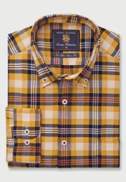 Gold, Navy and Ginger Check Washed Cotton Oxford Shirt