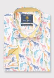 Regular Fit Multicolored Giraffes Print Cotton Shirt