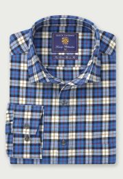 Blue, Navy and White Check Brushed Cotton Shirt, Regular and Long Sleeve Shirt