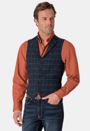 Tailored Fit Aird Blue Check Harris Tweed&reg; Vest