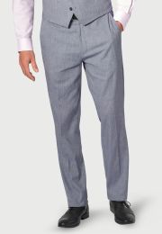 Tailored Fit Anderson Blue Puppytooth Cotton Linen Suit Pants