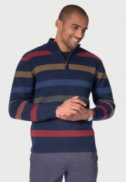Annas Blue Stripe Lambswool Zip Neck Sweater