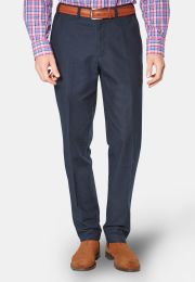 Tailored Fit Buckland Navy Cotton Linen Pants