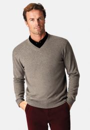 Taupe Cashmere V-Neck Sweater