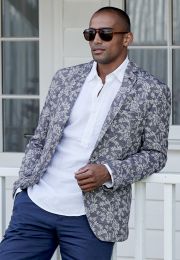 Tailored Fit Foster Mid Blue Floral Jacquard Unstructured Sports Coat