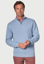 Ricky Sky Blue Pique Knit Zip Neck Sweater