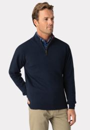 Sussex Navy Cotton Merino Zip Neck Sweater