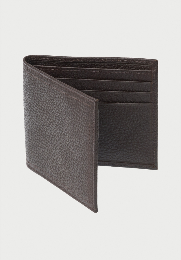 Brown Grain Leather Bi-Fold Wallet
