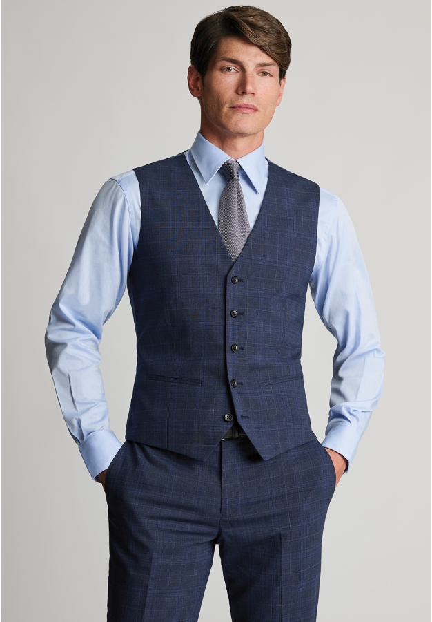 Tailored Fit Suffield Navy Check Wool Blend Suit Vest