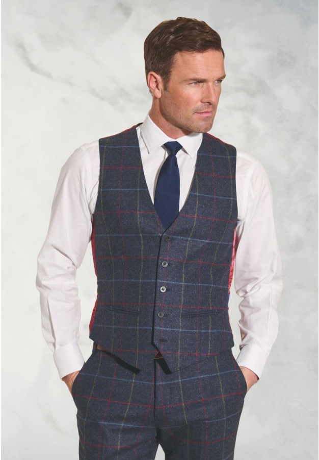 Tailored Fit Haincliffe Blue Check Wool Vest