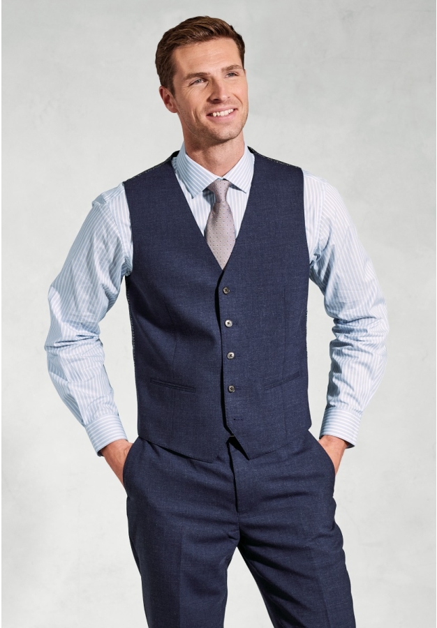 Tailored Fit McKellen Navy Wool Linen Blend Suit Vest
