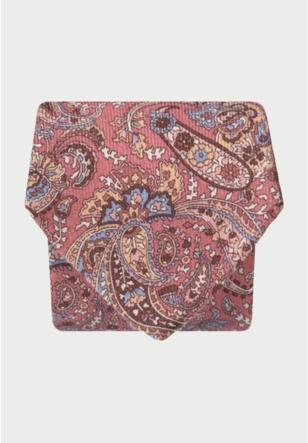 Pink Paisley Print Pure Wool Tie